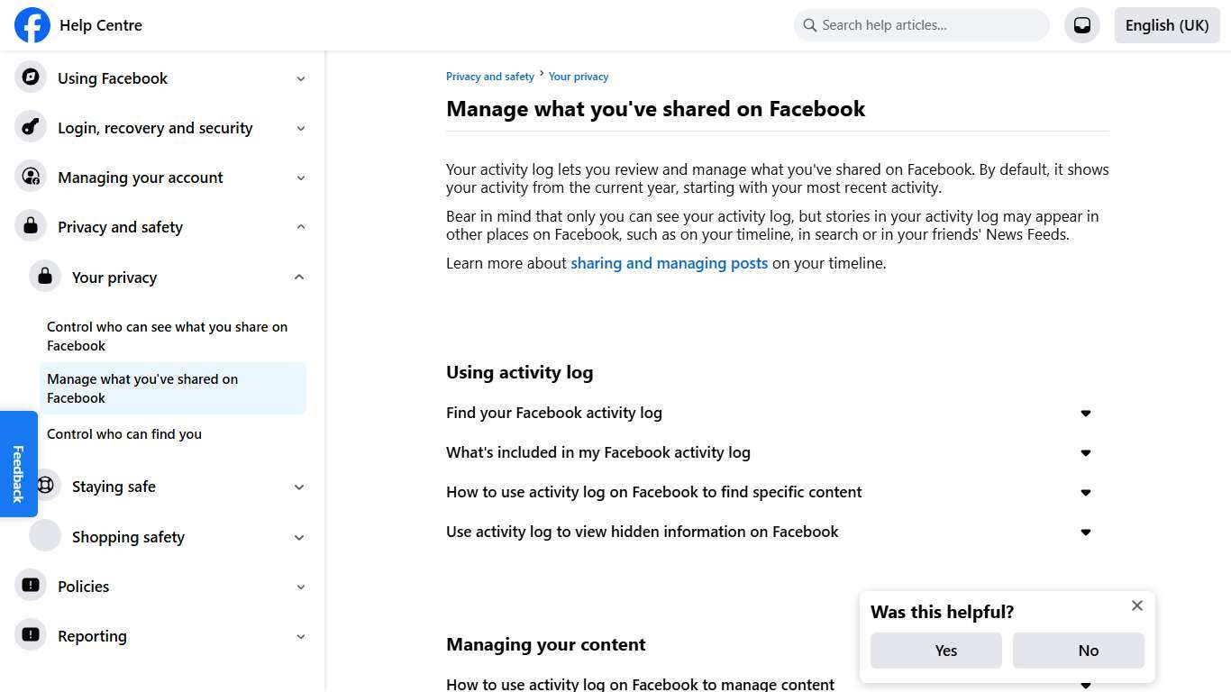 Manage what you've shared on Facebook | Facebook Help Centre